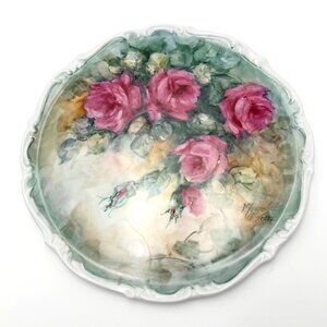 Hand-Painted XL Pink Roses Plate By Haggerly Decorative Wall Or Table Art *READ*